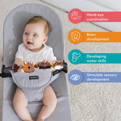 iGRATENS Baby Bjorn Bouncer Toy Bar - Toy Bar for Baby Bouncer Soft & Bliss, Easy to Attach and Remove, 360°Rotating Natural Wooden Toys, Exciting Design for Curious Babies, Farm Animals