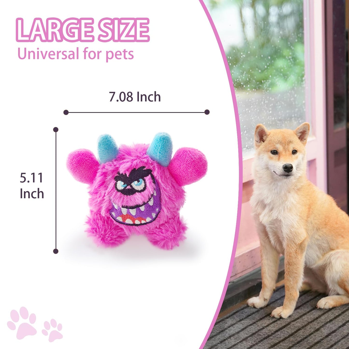 FCCUM Squeaky Plush Ball Dog Toy, Little Monster Puppy Toys Suitable for All Breeds, Dental Care, Skin-Friendly and Soft and Durable (Rose Red, Large)