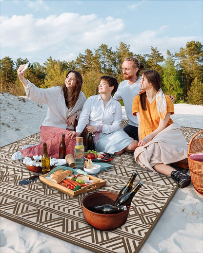 Outdoor Rug Carpet 9x12 ft, Flatweave Textured Outdoor Patio Rug Non Slip Indoor Outdoor Rugs with Rubber Particles Backing Boho Outdoor Area Rug for Patio Deck Front Porch Backyard Balcony, Brown