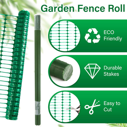 Plastic Fencing Temporary Fence,Snow Fence 4x100 with Stakes,Garden Fencings Plastic with Poles,Reusable Safety Fences,Construction Fences,Garden Fencings Roll for Pool,Lawn,Deer