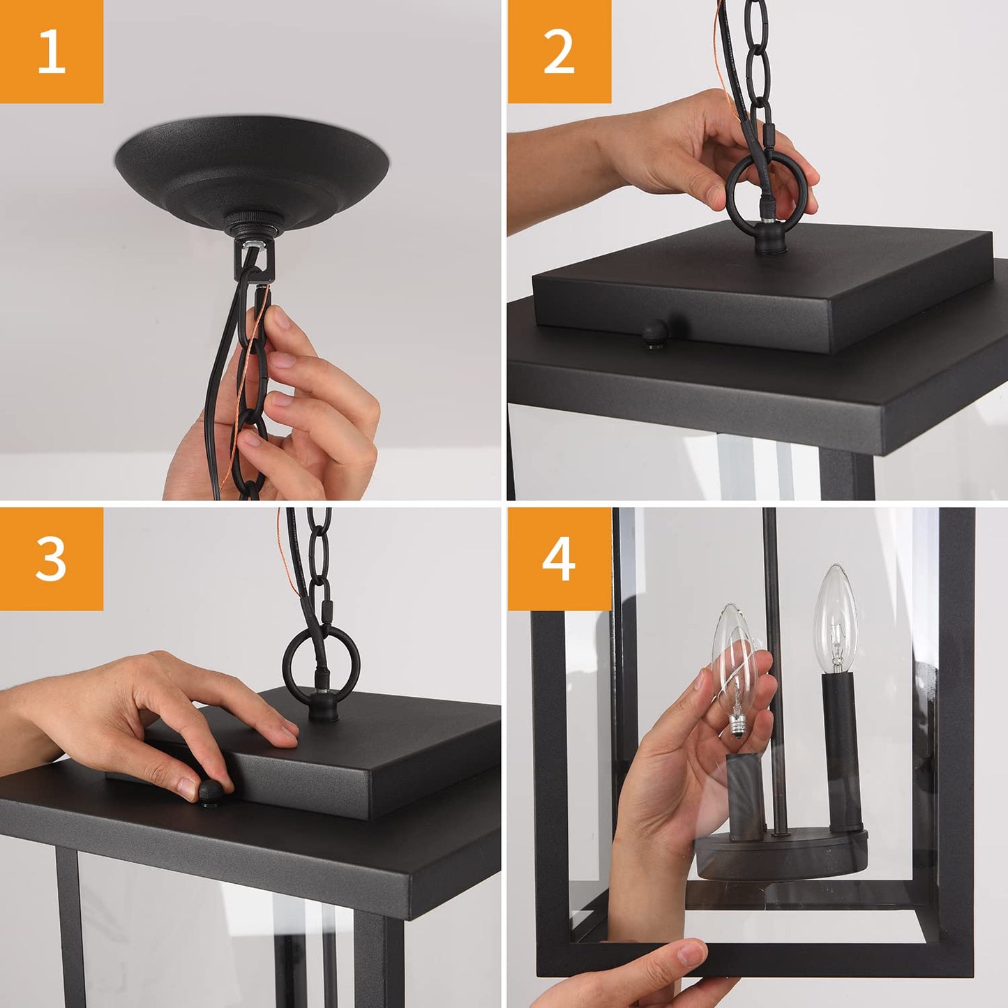 Smeike Outdoor Pendant Light Exterior Hanging Lantern, Large Outdoor Hanging Porch Light, Matte Black Finish with Clear Glass, 3 Light Outdoor Chandelier