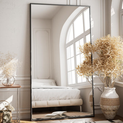 VooBang Large Full Length Mirror 78" x 35" - Shatterproof Huge Floor Full Body Mirror with Metal Frame, Freestanding, Wall Mounted, or Wall Leaning for Bedroom, Living Room, Dressing Room, Black