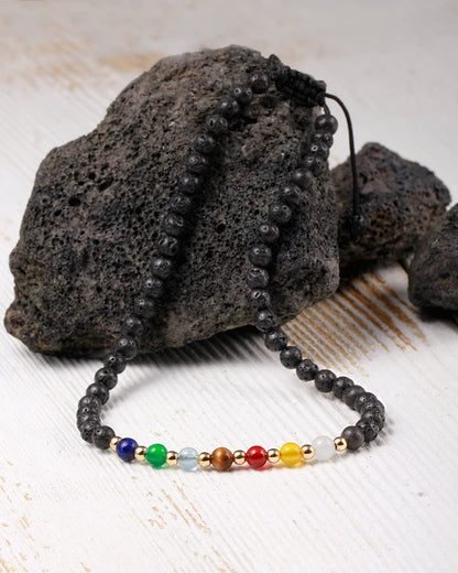 Jewever 2PCS Anklet Bracelets for Women 7 Chakra Healing Crystals Essential Oils Diffuser Worry Stone Energy Balancing Meditation Yoga gifts Beach Foot (Lava stone & Moonstone)