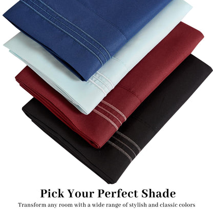 YIYEA Pillow Cases Standard Size Set of 4, Ultra Soft 1800TC Hotel Quality Double Brushed Microfiber Embroidered Pillowcases, Envelope Closure, Fade Resistant (20"x26", Teal)