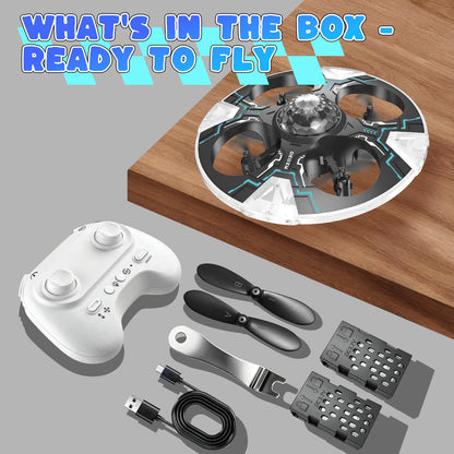 Mini UFO Drone for Kids – Safe RC Toy with 7 LED lighting modes, 360° Flips, Light Projection onto Ceilings, Auto Hover, Hand Gesture, 2 Batteries(14 Min Flight), Ideal Fun Gift for Kids