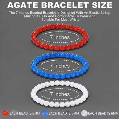 Aluckiss 6mm 3PCS Agate Bracelet for Women Men Natural Round Beaded Agates Stone Healing Stretch Bracelets Elastic Handmade Polished Gemstone Beads Bracelet Red+ Blue+White 3 Colors