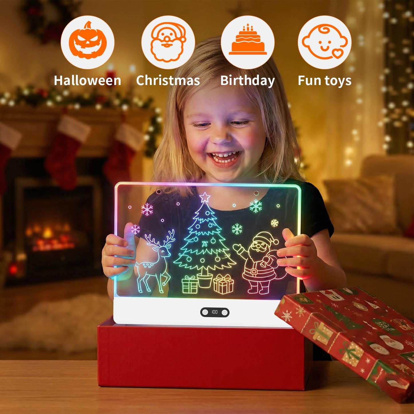 LEACUBER Rechargeable LED Drawing Board for Kids, 16" Light Up Acrylic Dry Erase Led Note Board with Stand, 11 Light Effects Drawing Tablet, Birthday Holiday Toy Gifts for Kids, 12 Markers (White)