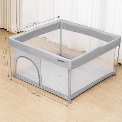 Foldable Baby Playpen 50"×50", Out-of-the-Box Ready Playpen for Babies and Toddlers, Portable Play Yard with Breathable Mesh & ASTM F406 Certified(Light Grey)