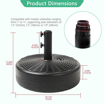 Helios&Hestia 70 lb Heavy Duty Round Umbrella Base, Plastic Water and Sand Fillable Outdoor Stand Weight for Patio Market Table Umbrella, Black