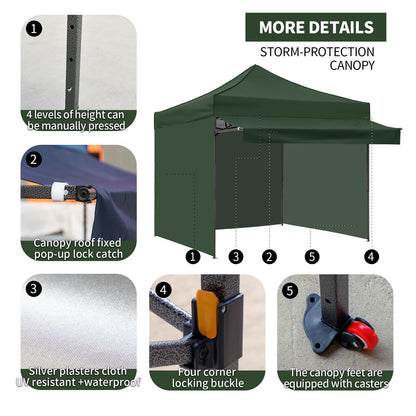 Pop up Canopy Tent with Awning Easy up Canopy with Wheel Bag Heavy Duty Waterproof Canopy Commercial Gazebo Tent for Outdoors Parties Vendors