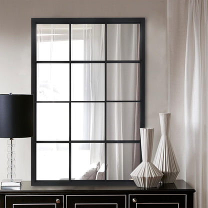 OUSHUAI Balck Rectangle Mirror,Window Pane Grid Mirror,Minimalism Wall Mounted Mirror for Entryway,Hallway,Living Room,Fireplace 24"X36"