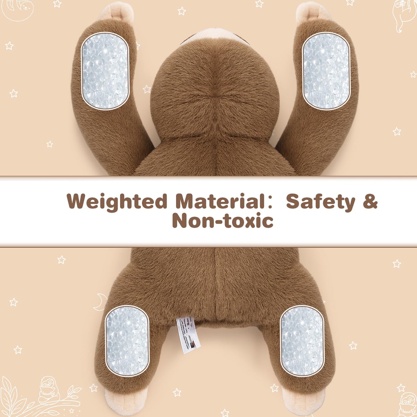 Joyreal Sloth Sensory Weighted Vibrating Pillow, Pressure Activated for Kids Adults, Plush Minky Soft Size: 11 by 21 inches Pillow Animal for Focus & Balance for Gift Birthday Autistic (Beige)