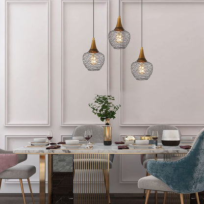 Durent Lighting Brass Modern Industrial Pendant Light, Antique Gold and Black Pendant Lighting Fixtures with Metal Wire Cage for Kitchen Island, Dining Room, Foyer and Bedroom