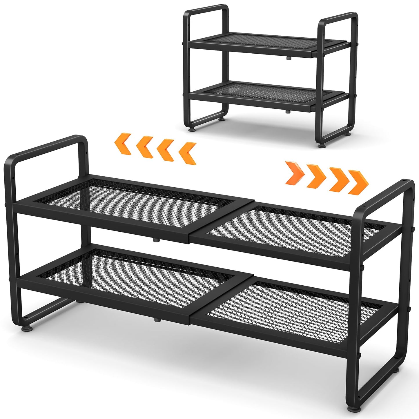 SNTD Shoe Rack - Expandable Shoe Organizer for Closet, Adjustable Metal Shoe Shelf Storage, Stackable Long Shoe Stand Holder for Garage, Entryway, Door Entrance (Black, 2-Tier)