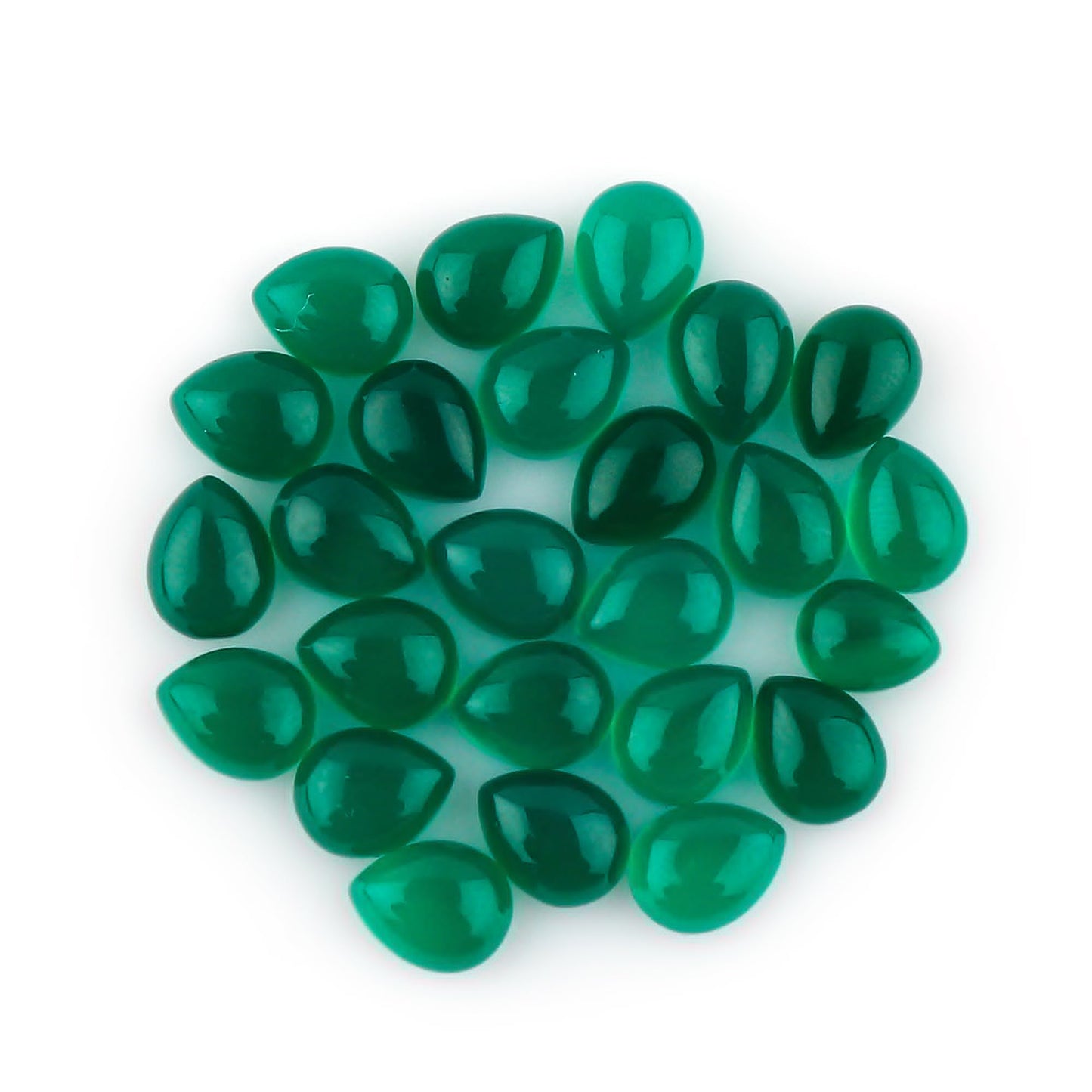 CRYSTALIS 22+pcs Natural Green Onyx Loose Gemstone Wholesale Bulk Cabochons Jewelry Making Supply, Chakra Healing Polished Stones, Wire Wrapping, DIY, Gem Collection, 9x7mm Pear