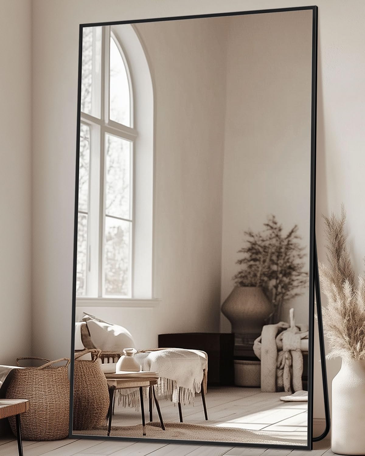 Antok Full Length Mirror, 72"x44" Floor Mirror, Floor Standing Freestanding Full Body Mirror with Stand for Bedroom, Hanging Mounted for Living Room Cloakroom, Black