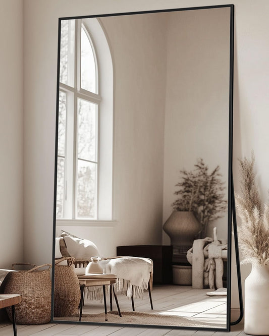 Antok Full Length Mirror, 72"x44" Floor Mirror, Floor Standing Freestanding Full Body Mirror with Stand for Bedroom, Hanging Mounted for Living Room Cloakroom, Black