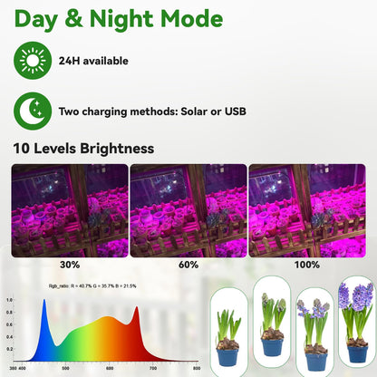 Solar Grow Lights for Outdoor Plants, Adjust Gooseneck Grow Light for Indoor Plants, Solar Plant Grow Light for Indoor Garden Balcony Greenhouse Herbs Vegetables Flowers Potted (30W)