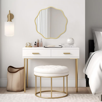 WallBeyond Round Wavy Mirror for Wall Decorative 20 inch, Modern Round Mirror Aluminum Frame for Bathroom Bedroom Living Room Home House Office Entryway, Gold