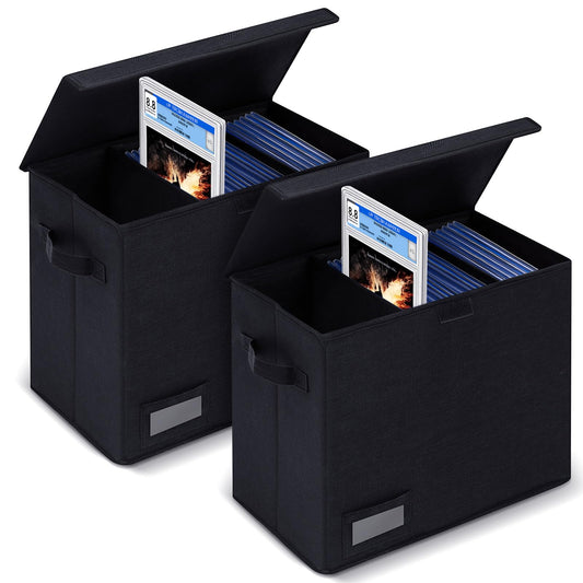 Yearntown 2 Pack Graded Comic Book Storage Box 15.5 x 9.5 x 13.5 Inch Collapsible Holds 56 Comic Book Organizer with Lid Labe 3 Removable Box Partitions, Black