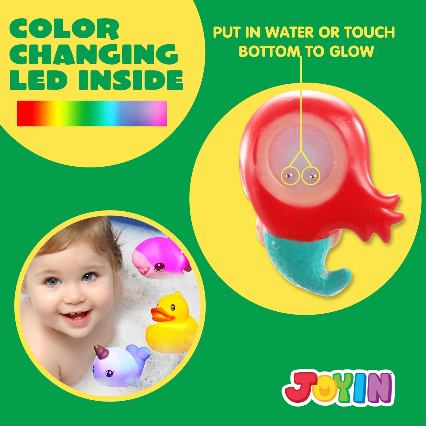 JOYIN 12 PCS Light Up Bath Toys, Toddler Flashing Colourful LED Bathtub Mermaid Toy, Baby Bathtime Floating Rubber Shower Gifts for Infant Kids Girls Valentines Easter Basket Stuffers Pool Party Favor