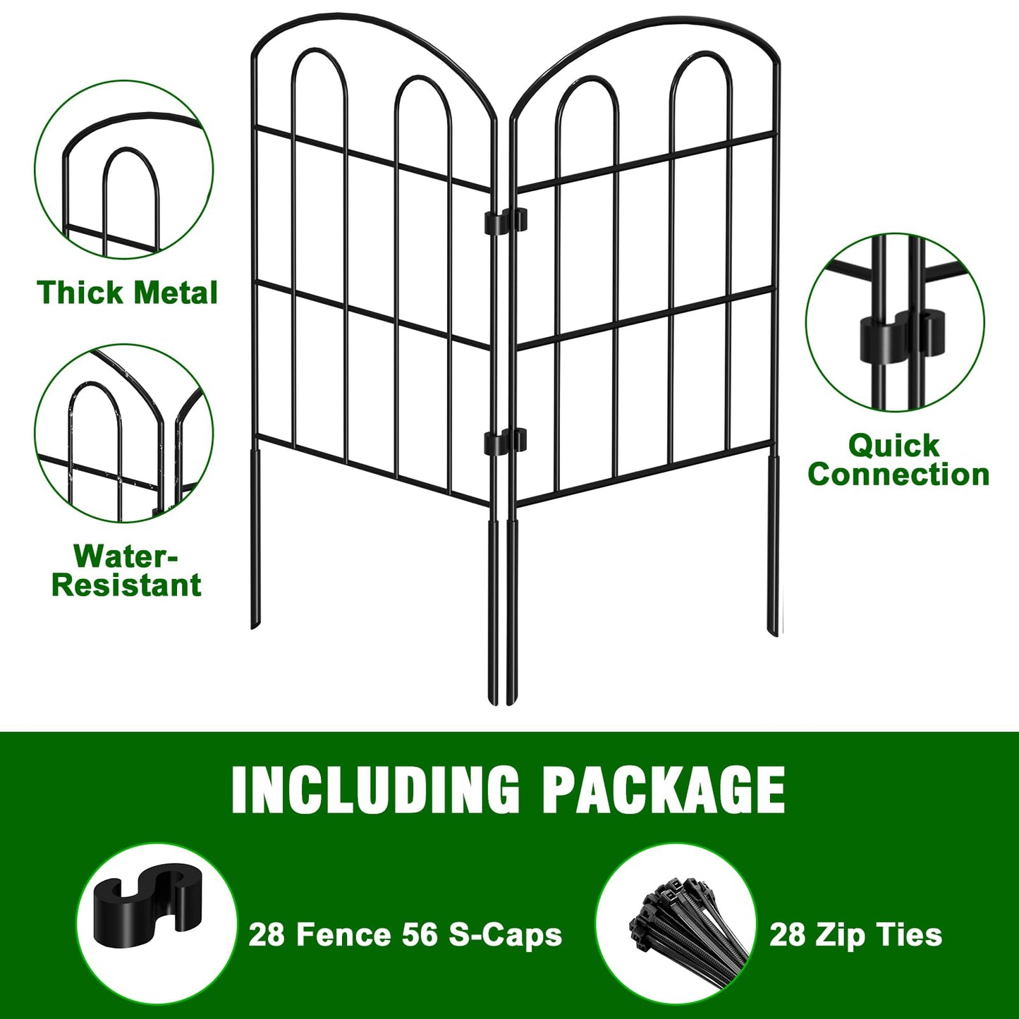 CADUKE 28 Pack Garden Fence Border, 24in(H) x 30ft(L) Metal Garden Fence, Rustproof No Dig Landscape Fence Panels, Arched Wire Flower Bed Fence, Animal Barrier for Dog Rabbit Yard Patio