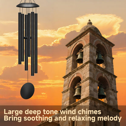 45" Large Wind Chimes for Outside, 6 Thick and Bold Aluminum Tubes Tuned Relaxing Melody Wind Chime Deep Tone, Big Wind Chimes for Garden Patio Decor, Great Gift Idea for Mother's Day (Black)