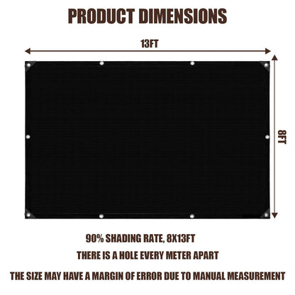 Vandham 90% Sun Shade Cloth for Garden, 8 * 13FT Heavy Duty Shade Tarp with Grommets & Reinforced Edges - UV Resistant Sunblock Net for Patio, Backyard, Greenhouse, Kennel, Pergola, Black
