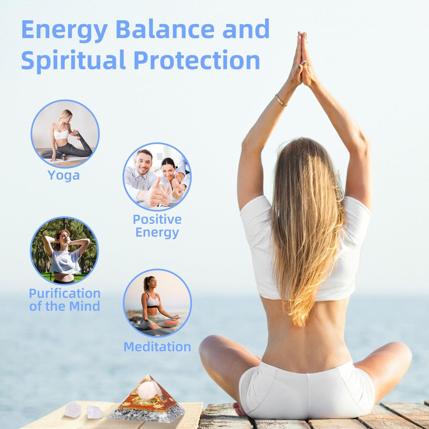 Hopeseed Orgone Crystal Pyramid Orgonite Rainbow Moonstone&White Crystal Stones Healing Crystals Pyramid for Positive Energ Reduce Stress Meditation Chakra Attracts Lucky and Success Spiritual Gifts