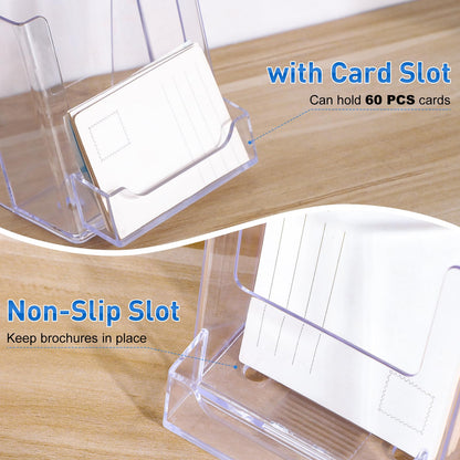 xydstay 4x9 Acrylic Brochure Holder with Business Card Holder, Clear Display Stand, Plastic Table stand Sign Holder, Pamphlet Holder Flyer Holder, Acrylic Display Stand for Office, Home, Store, 2 Pack