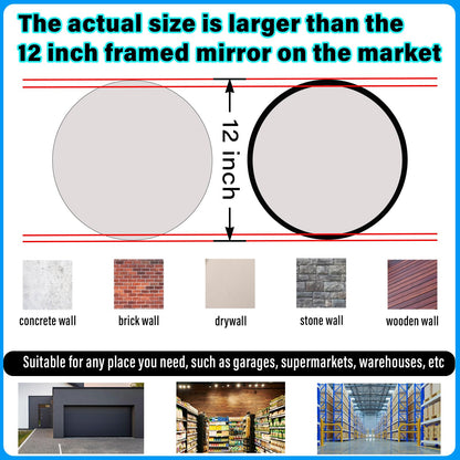 12" HD Frameless Acrylic Convex Mirror - 180 ° adjustable wide-angle field of view-Angle View for Indoor/Outdoor Security, Eliminating Blind Spots in Garages, Warehouses, Office,Driveways & Stores