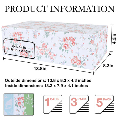 LFBOX Rose Floral Gift Box with Magnetic Lids 13.8x8.3x4.4 in, Large Bridesmaid Proposal Boxes, Rectangle Wedding Decorative Storage Box 5 Pack