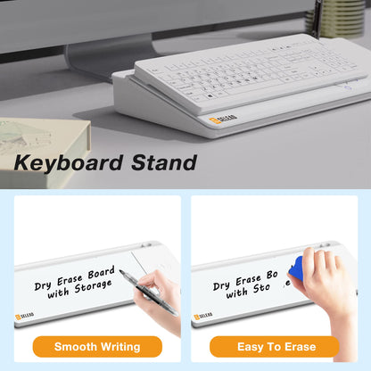 SELEAD Desktop Glass Whiteboard with Wireless Charger Station, Dry Erase Board Computer Pad Keyboard Stand with Organizer Drawer for Home, School, Office Desk Accessories, White