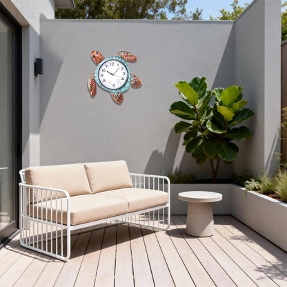 MUMTOP Turtle Outdoor Clock Waterproof, 12.6 Inch Outside Wall Clock with Thermometer Combo for Patio Pool Garden Home Decor