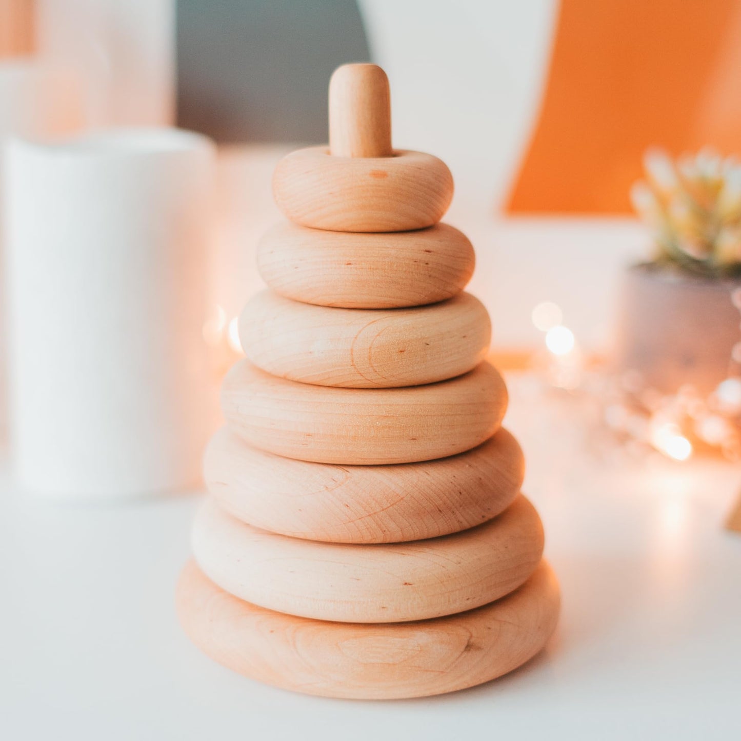BUSY PUZZLE Ring Wooden Stacking Toy Montessori Wooden Pyramid Gifts for Toddlers Natural Baby Toy Pyramid Handcrafted Toy for 1 Year Old