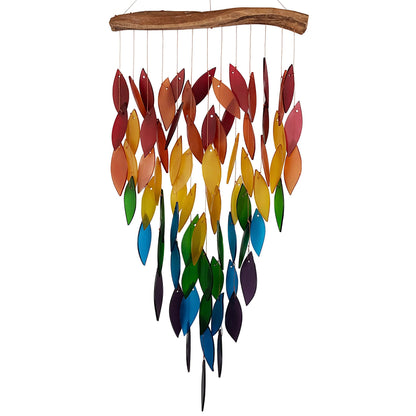 Blue Handworks Deluxe Rainbow Waterfall & Driftwood Chime, Sandblasted Glass and Found Wood Handcrafted Wind Chime