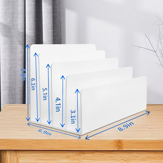 Goihgioh 4 Section White Acrylic Desk Organizer and Accessories, Sturdy & Thick Acrylic File Folder Holder Sorter, Office Supplies for Mail, Letters, Paper, Electronics