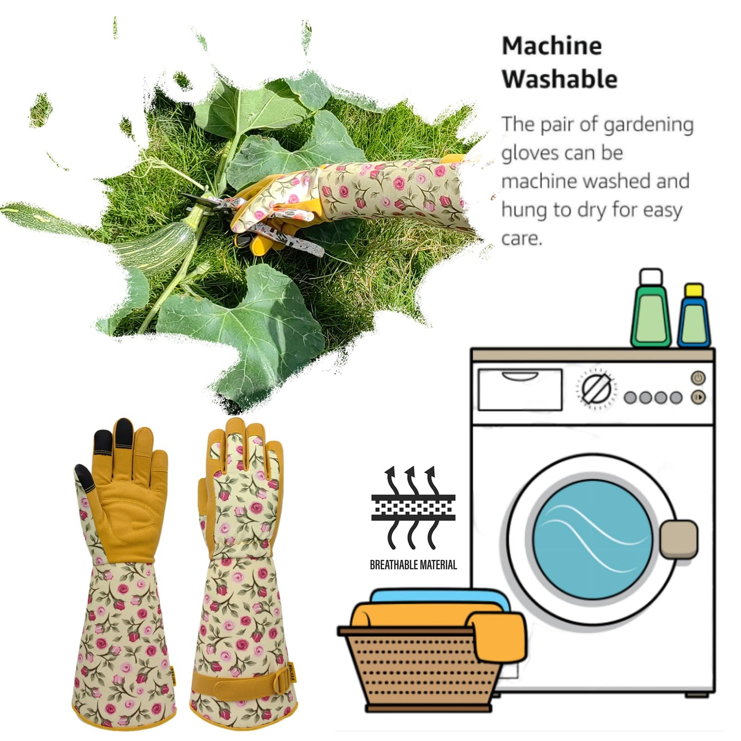SAVJOB Gardening Garden Gloves,Synthetic Leather Thorn Proof Yard Work Gloves with Touchscreen,Gifts for Women,Yellow,Medium