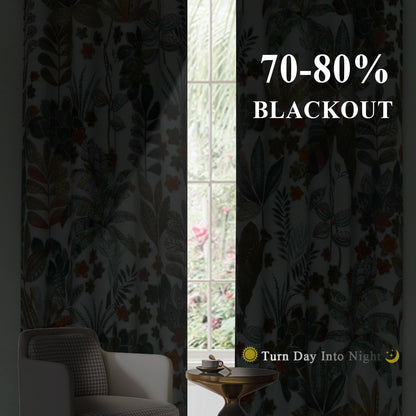 Estelar Textiler Maple Leaves Room Darkening Boho Curtains 84 inch Length 2 Panels Set for Living Room, Watercolor Leaf Pattern Design Grommet Window Floral Drapes for Bedroom, 52Wx84L
