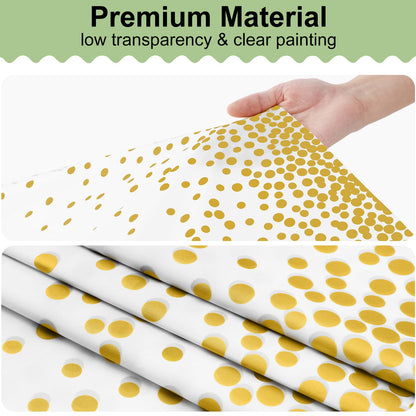 misaya 6 Packs Dot Disposable Table Cloth, 54 x 108 Inch Waterproof Plastic Tablecloth, Rectangle Gold Dots in White Table Covers for Picnic, Birthday, Party