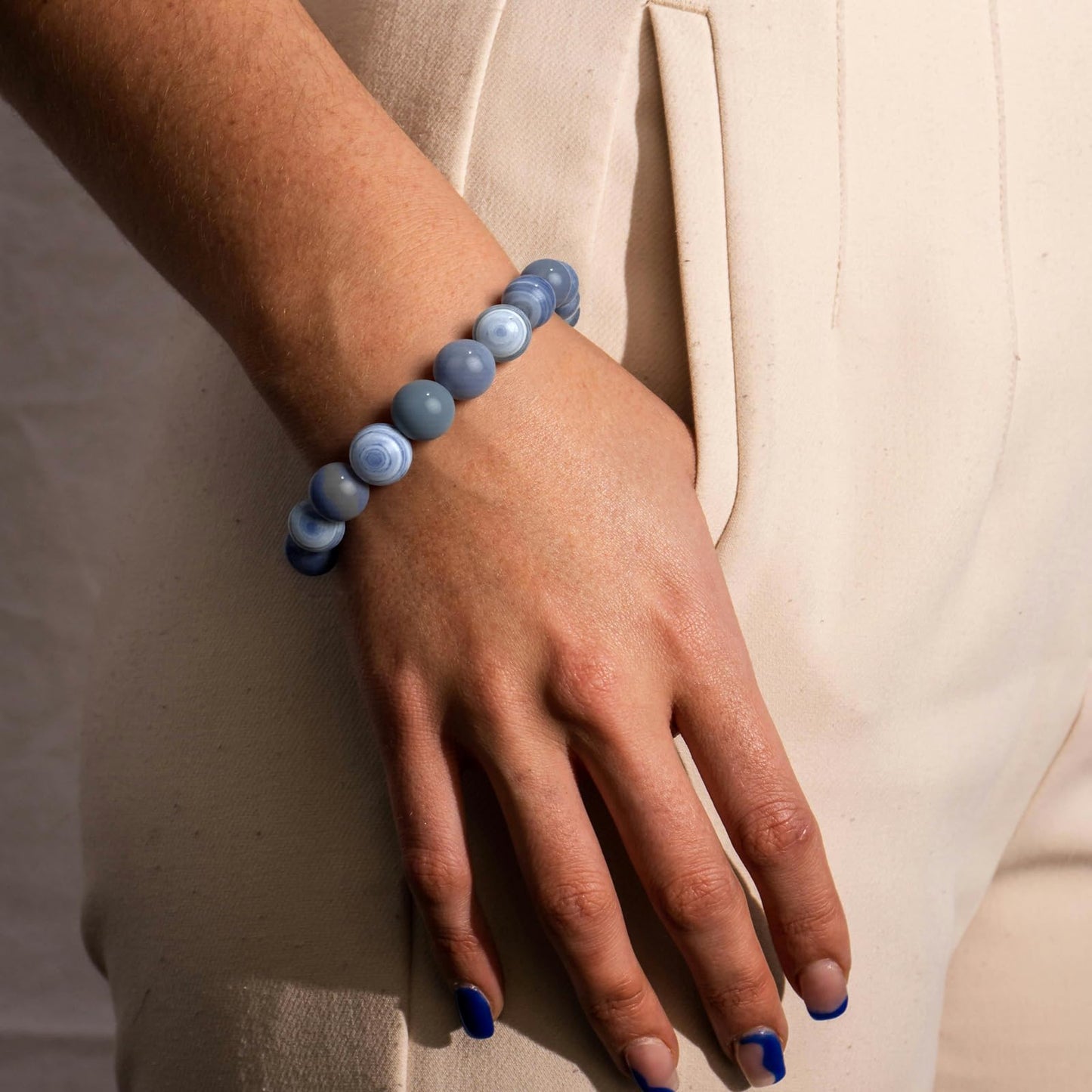 TSdiyART Blue Lace Agate Bracelet, 10mm Natural Round Gemstone Beaded Bracelet for Women Men, Healing Crystal Chakra Bracelets Jewelry (Blue Lace Agate)