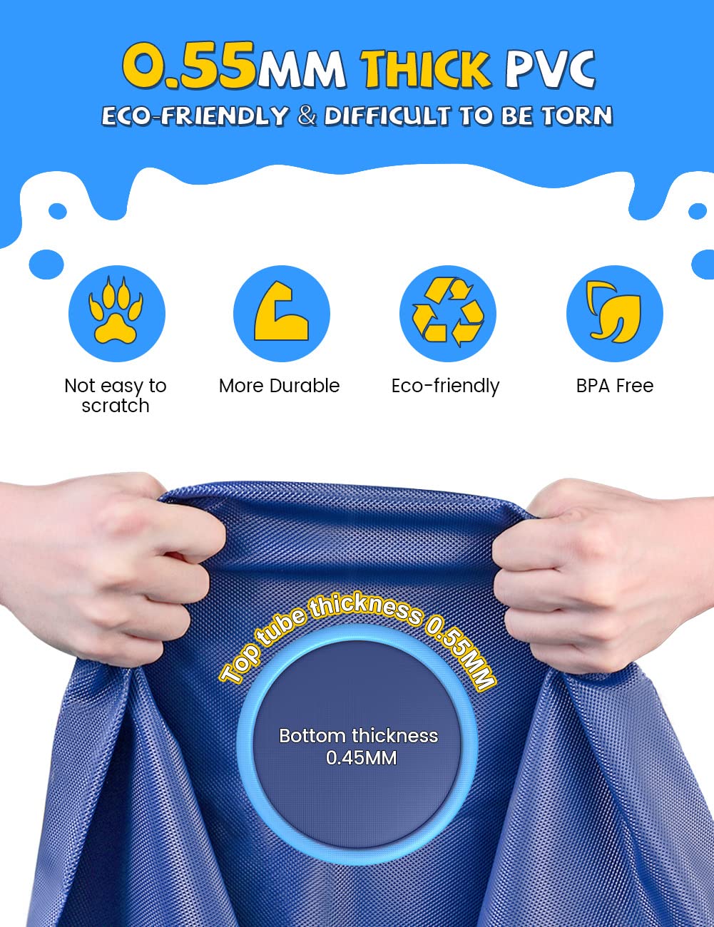 VISTOP Non-Slip Splash Pad for Kids and Dog, Thicken Sprinkler Pool Summer Outdoor Water Toys - Fun Backyard Fountain Play Mat for Baby Girls Boys Children or Pet Dog (87 inch, Blue&Blue)