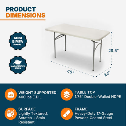 OEF Furnishings OEFBT2448 Utility Series Heavy-Duty Premium Commercial-Grade Indoor/Outdoor Folding Table (24 x 48 in, Rectangular, Speckled Gray Top/Gray Frame)