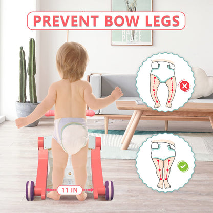 QDRAGON 5 in 1 Walker for Baby Girl, Baby Push Walkers, Assemble as Scooter/Motorbike/Activity Center/Detachable Panel, Walking Toys for Infants 6-12 Months, Red