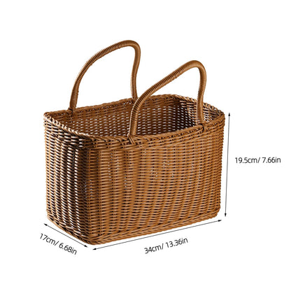 IMIKEYA Plastic Woven Picnic Basket with Handle - Woven Shopping Basket 14.7x7.7x6.7 Inch Store Container for Fruits Food Flowers Bread Organizer