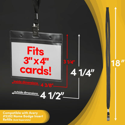 SEE-IT! 104 & 52 Qty Sets Badge Holders with Lanyards Name Tag Holders and Lanyards 3x4 Size Quick Load No Zipper Name Tag Badge id Holder Clear Plastic (104)