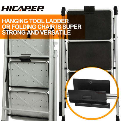 Hicarer 3 Pcs Ladder Hangers for Garage Wall Heavy Duty Utility Ladder Hook Wall Mount Wheelbarrow Hanger Tool for Patio Furniture Folding Chair Garage Organizers Storage (Black)