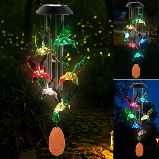 Solar Hummingbird Wind Chime Outdoor Color Changing, Garden Decor, Grandmother Gift, mom Gifts, Hummingbird Gifts, Birthday Gift for mom, Wind Chimes Outdoor Outside.