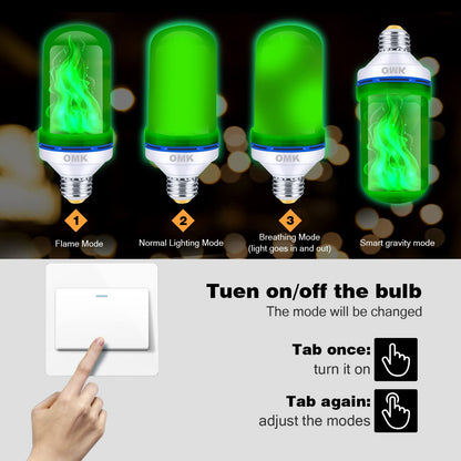 OMK - LED Christmas Decorations Flame Effect Light Bulbs - Upgraded 4 Modes Two-Tone Fire Simulated Lamps - Holiday/Christmas Gifts/Party/Indoor/Outdoor Decoration Lights (2Pack)