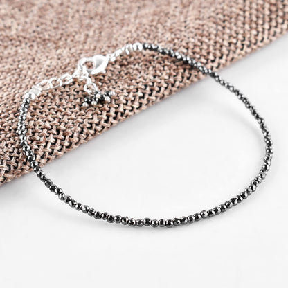 QNAVIC Hematite Gemstone Micro Round Beads Danity Choker Bangle Bracelets for Women, Handmade Jewelry Healing Chakra Crystals, Silver Plated 8 inch Number Beads for Bracelets Gift for Her.